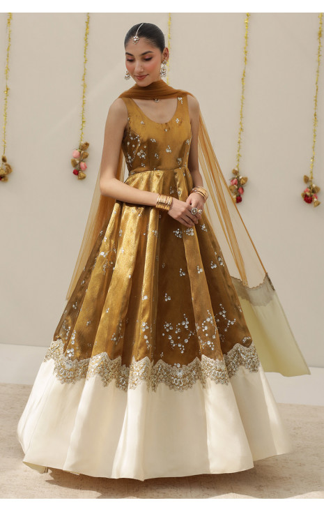 Golden Tissue Anarkali